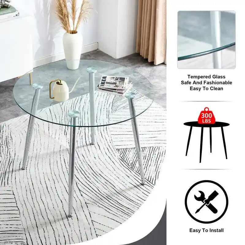 40 Round Glass Tabletop Dining Table with Metal Legs