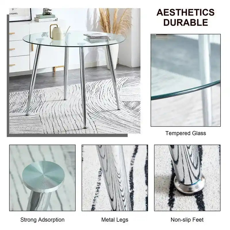 40 Round Glass Tabletop Dining Table with Metal Legs