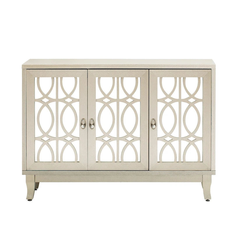 Sideboard Buffet Cabinet with 3 Mirrored Glass Doors and Silver Handle - 47.2L x 15.6W x 33.9H