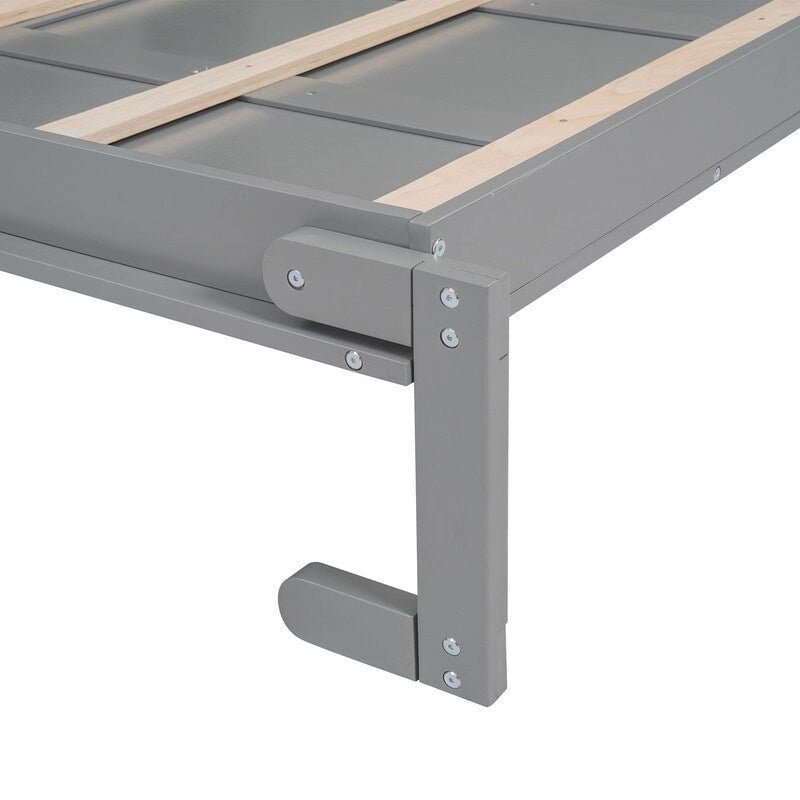 Full Size Wooden Murphy Bed Wall Bed with Shelves and LED Lights