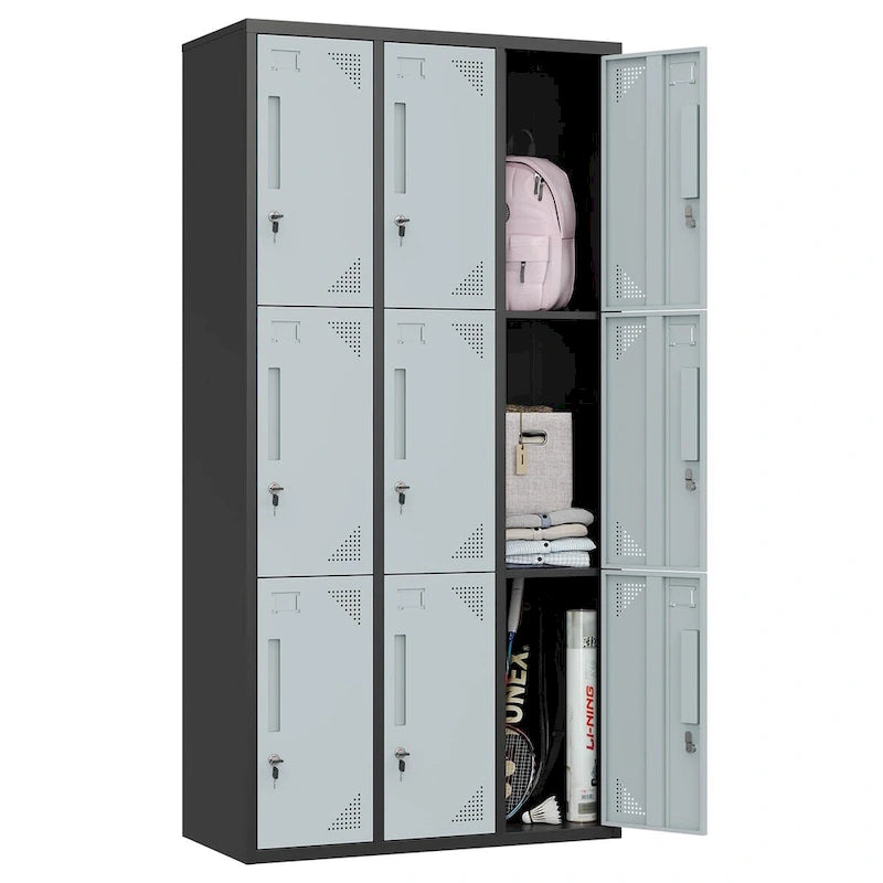 3 Tier 3-Wide Metal Locker with 9 Doors