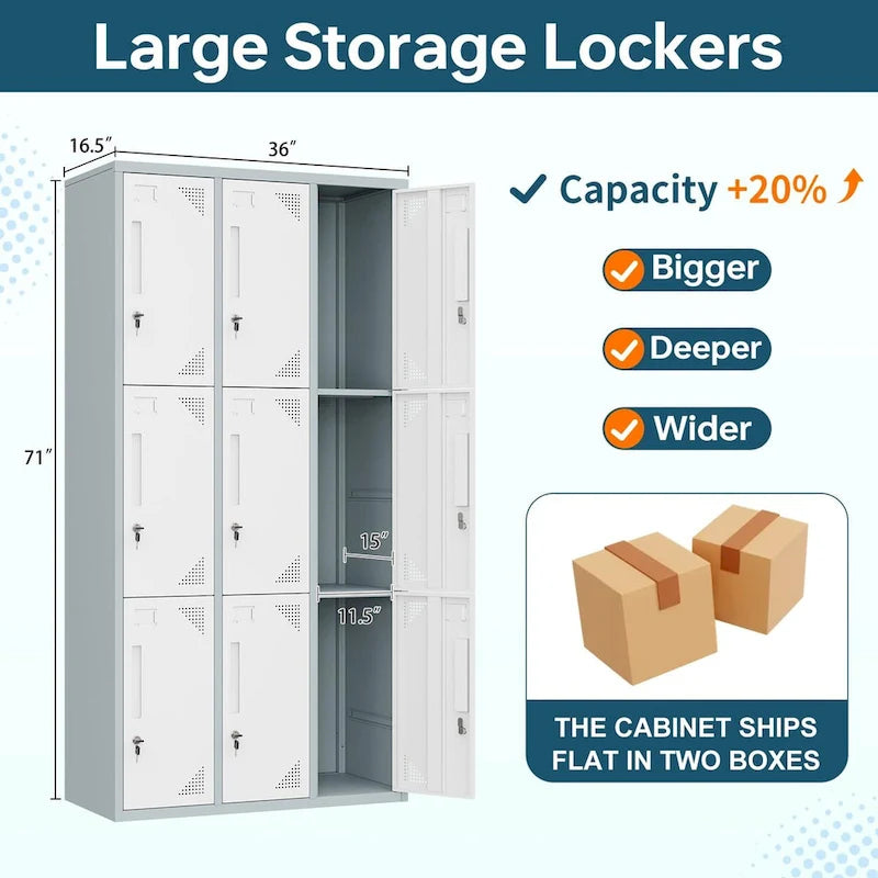3 Tier 3-Wide Metal Locker with 9 Doors
