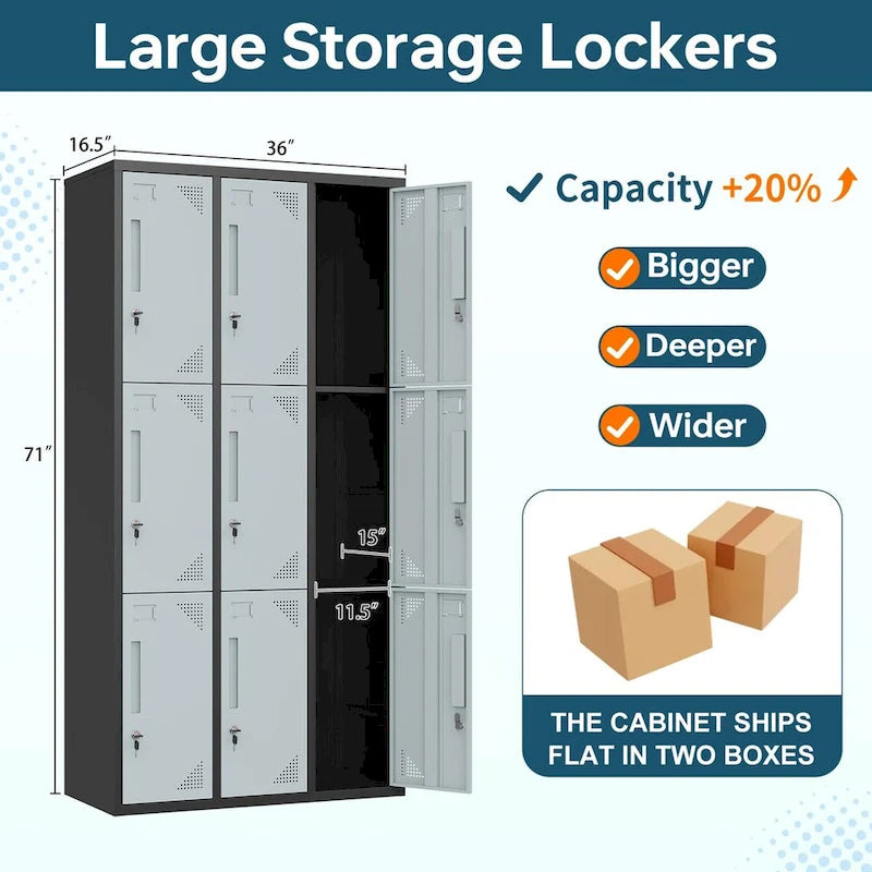 3 Tier 3-Wide Metal Locker with 9 Doors