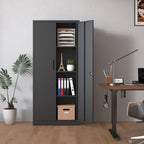 71H Metal Garage Storage Cabinet,Black Tool Steel Locking Cabinet with Doors and 3 Shelves,Tall Cabinets for Garage Storage