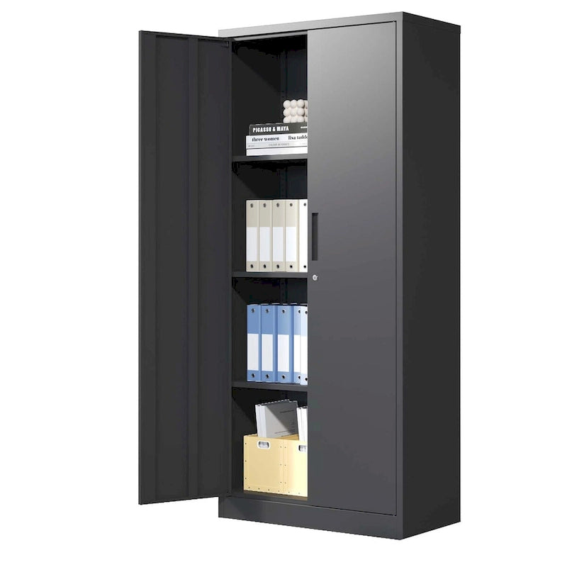 71H Metal Garage Storage Cabinet,Black Tool Steel Locking Cabinet with Doors and 3 Shelves,Tall Cabinets for Garage Storage