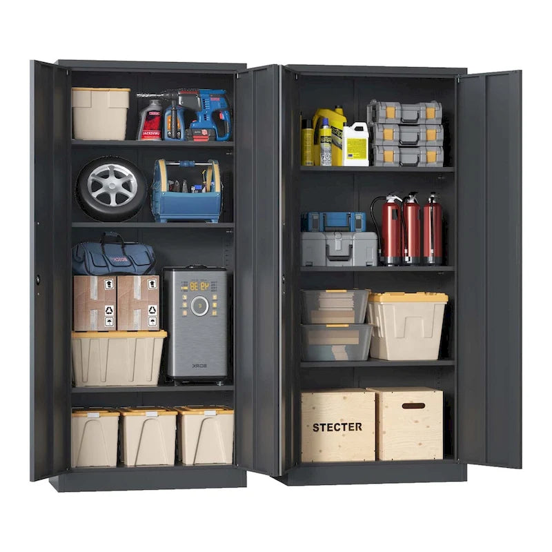 71H Metal Garage Storage Cabinet,Black Tool Steel Locking Cabinet with Doors and 3 Shelves,Tall Cabinets for Garage Storage