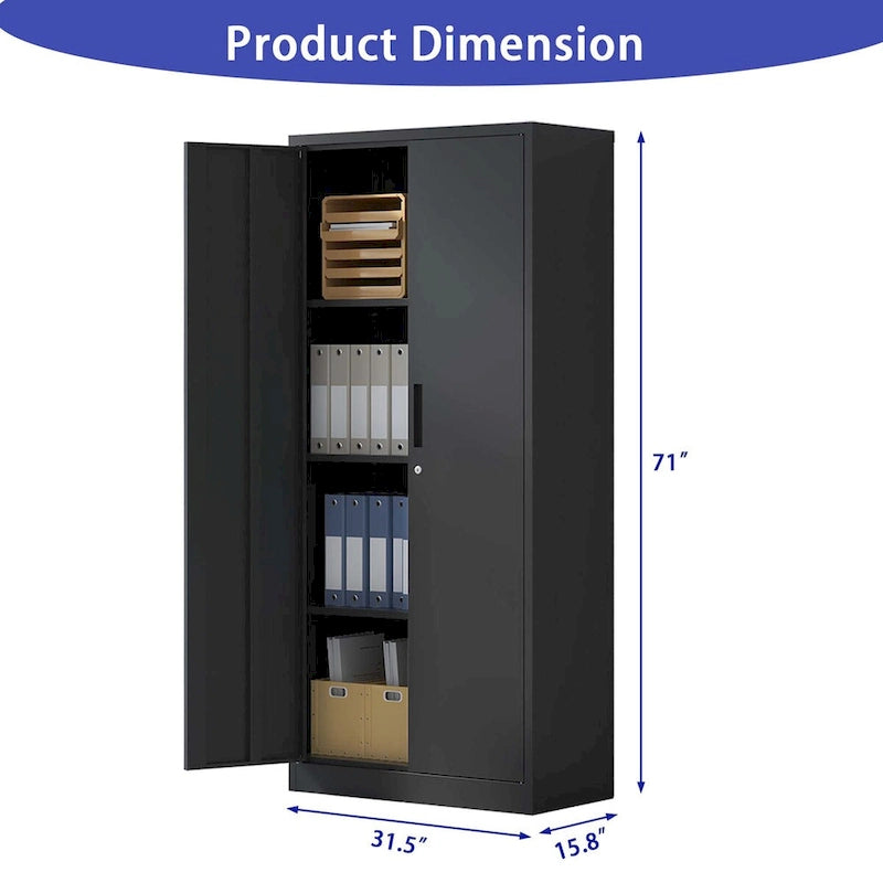 71H Metal Garage Storage Cabinet,Black Tool Steel Locking Cabinet with Doors and 3 Shelves,Tall Cabinets for Garage Storage