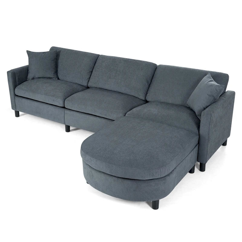 107.87 Sectional Sofa with Ottoman, Removable Cushions and Armrest Pockets,Dark Gray
