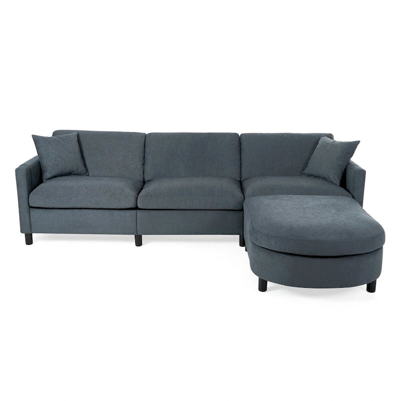 107.87 Sectional Sofa with Ottoman, Removable Cushions and Armrest Pockets,Dark Gray