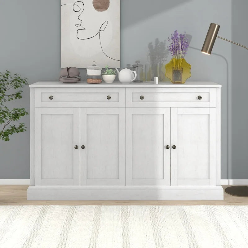 Storage Cabinet White with Drawers and Adjustable Shelves - 58.3W x 15.8D x 33.9H