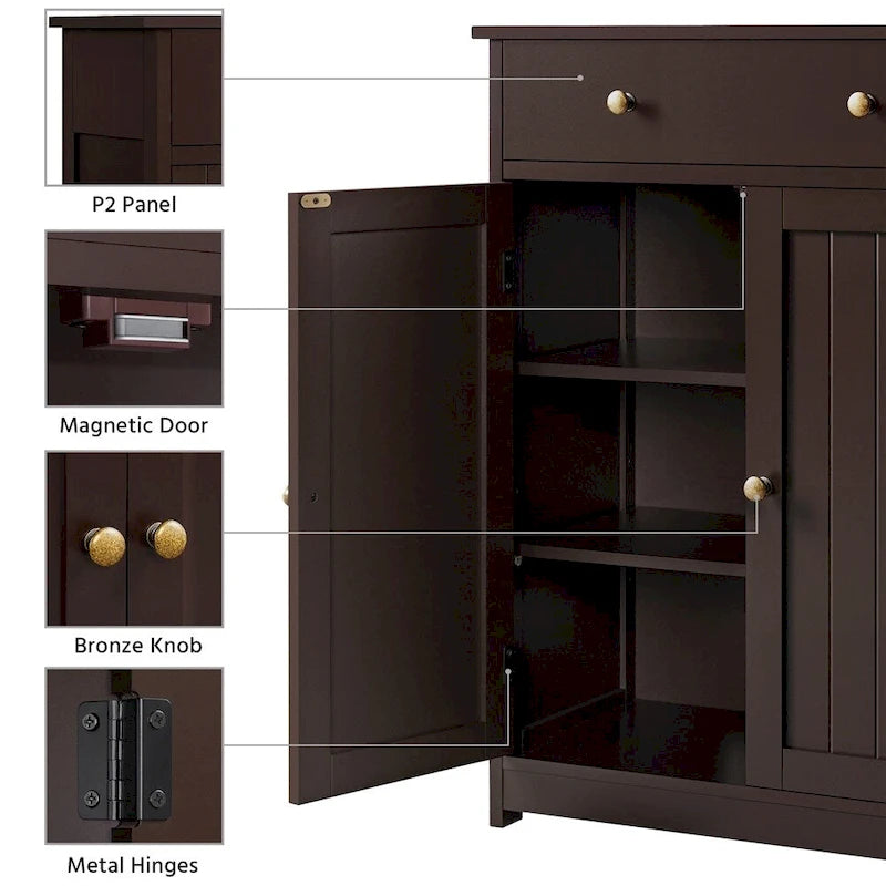 Yaheetech Free Standing Bathroom Cabinet with 1 Drawer 2 Doors