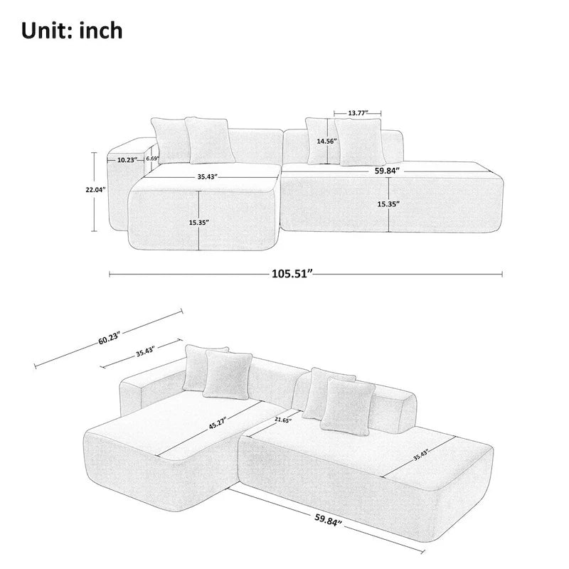 Modular Sectional Couch,Modern L-Shape Sectional Sofa w/Chaise Lounge