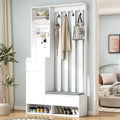 39.3Wx70.8H Hall Tree Storage with Cushioned Storage Bench,Multifunctional Hallway Shoe Cabinet,Pegboard,Coat Rack,4 Hooks