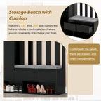 39.3Wx70.8H Hall Tree Storage with Cushioned Storage Bench,Multifunctional Hallway Shoe Cabinet,Pegboard,Coat Rack,4 Hooks