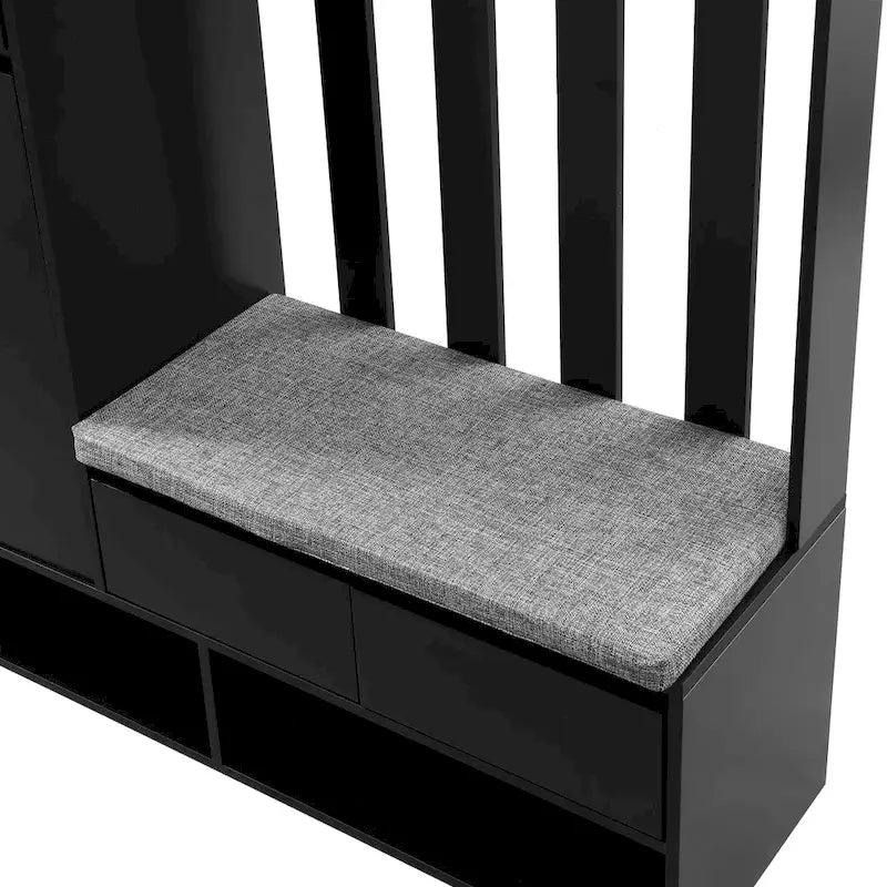 39.3Wx70.8H Hall Tree Storage with Cushioned Storage Bench,Multifunctional Hallway Shoe Cabinet,Pegboard,Coat Rack,4 Hooks