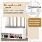 39.3Wx70.8H Hall Tree Storage with Cushioned Storage Bench,Multifunctional Hallway Shoe Cabinet,Pegboard,Coat Rack,4 Hooks