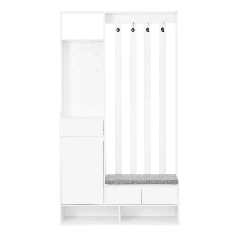 39.3Wx70.8H Hall Tree Storage with Cushioned Storage Bench,Multifunctional Hallway Shoe Cabinet,Pegboard,Coat Rack,4 Hooks