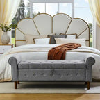 62 Bedroom Tufted Button Storage Bench, Modern Fabric Upholstered Ottoman, Window Bench, Rolled Arm Design for Bedroom