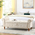 62 Bedroom Tufted Button Storage Bench, Modern Fabric Upholstered Ottoman, Window Bench, Rolled Arm Design for Bedroom