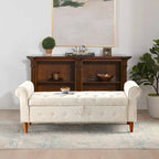 62 Bedroom Tufted Button Storage Bench, Modern Fabric Upholstered Ottoman, Window Bench, Rolled Arm Design for Bedroom