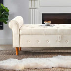 62 Bedroom Tufted Button Storage Bench, Modern Fabric Upholstered Ottoman, Window Bench, Rolled Arm Design for Bedroom