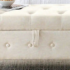 62 Bedroom Tufted Button Storage Bench, Modern Fabric Upholstered Ottoman, Window Bench, Rolled Arm Design for Bedroom