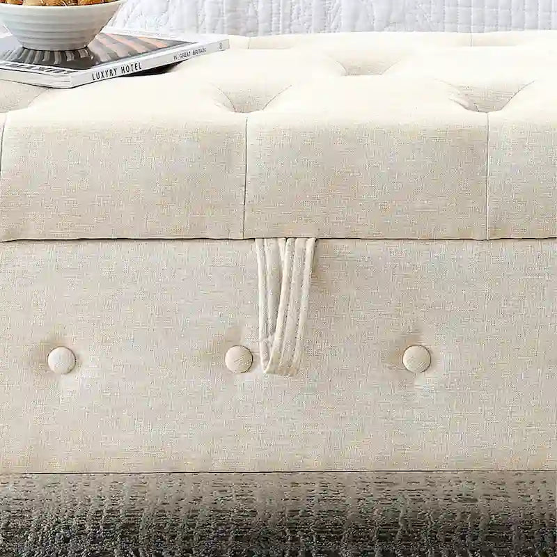 62 Bedroom Tufted Button Storage Bench, Modern Fabric Upholstered Ottoman, Window Bench, Rolled Arm Design for Bedroom