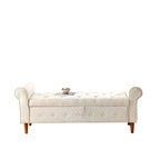 62 Bedroom Tufted Button Storage Bench, Modern Fabric Upholstered Ottoman, Window Bench, Rolled Arm Design for Bedroom