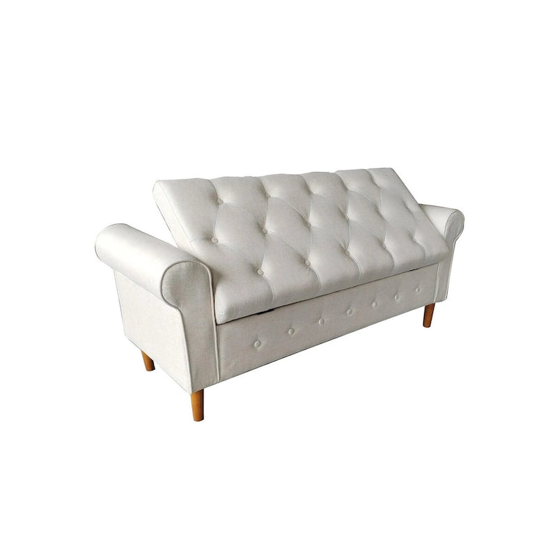 62 Bedroom Tufted Button Storage Bench, Modern Fabric Upholstered Ottoman, Window Bench, Rolled Arm Design for Bedroom