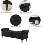 62 Bedroom Tufted Button Storage Bench, Modern Fabric Upholstered Ottoman, Window Bench, Rolled Arm Design for Bedroom