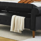 62 Bedroom Tufted Button Storage Bench, Modern Fabric Upholstered Ottoman, Window Bench, Rolled Arm Design for Bedroom