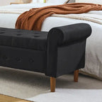 62 Bedroom Tufted Button Storage Bench, Modern Fabric Upholstered Ottoman, Window Bench, Rolled Arm Design for Bedroom