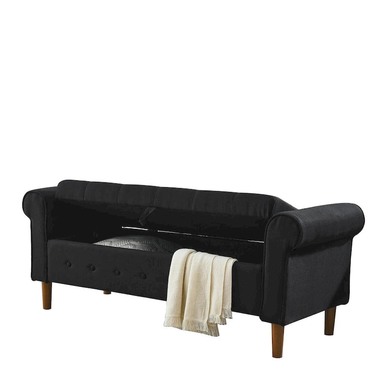 62 Bedroom Tufted Button Storage Bench, Modern Fabric Upholstered Ottoman, Window Bench, Rolled Arm Design for Bedroom