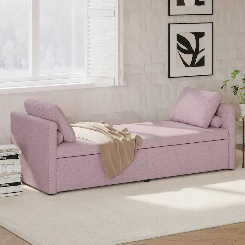 Modern Upholstered Chaise Lounger Daybed Small Single Daybed with 2 Drawers