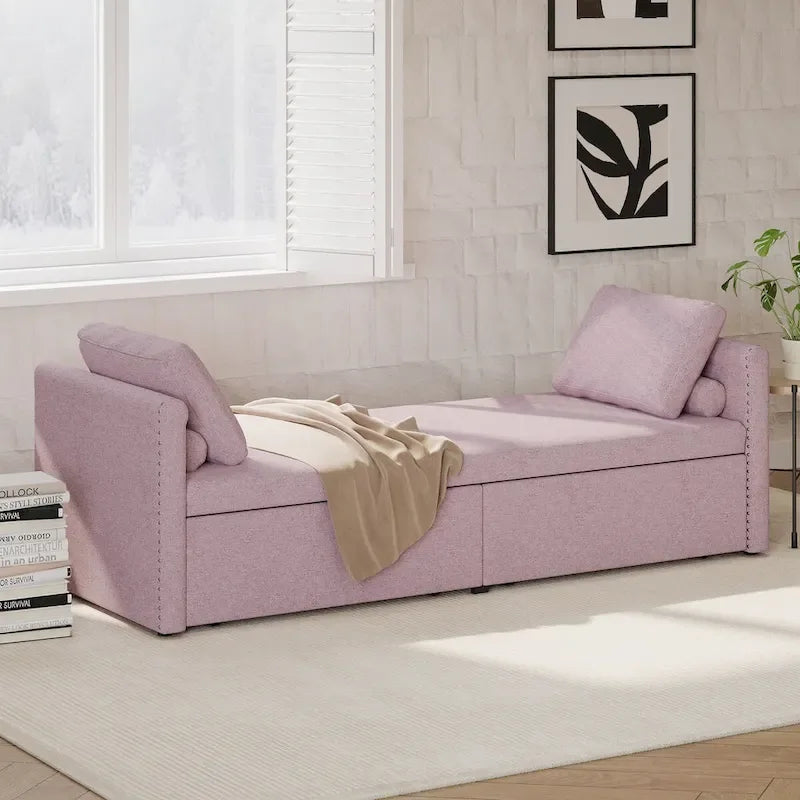 Modern Upholstered Chaise Lounger Daybed Small Single Daybed with 2 Drawers