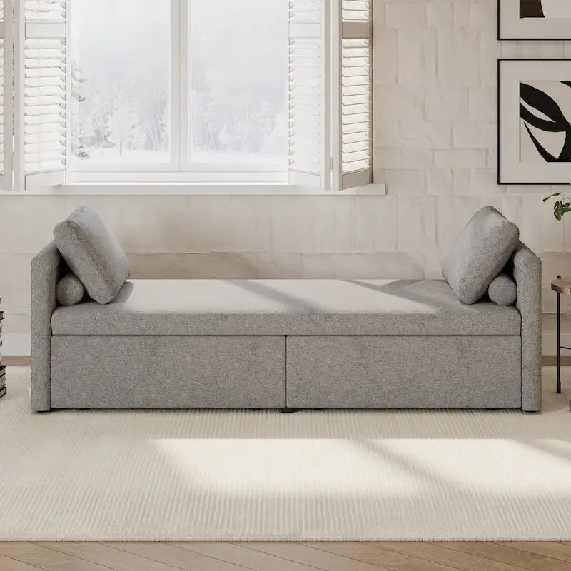 Modern Upholstered Chaise Lounger Daybed Small Single Daybed with 2 Drawers