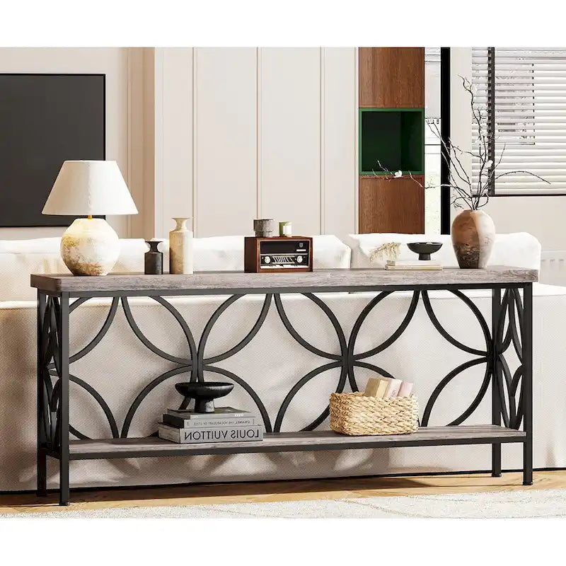 Extra Long Sofa Table with Metal Frame & Rustic Wood Finish - 70.86 L x 11.81 W x 31.88 H