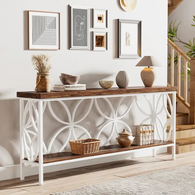 Extra Long Sofa Table with Metal Frame & Rustic Wood Finish - 70.86 L x 11.81 W x 31.88 H