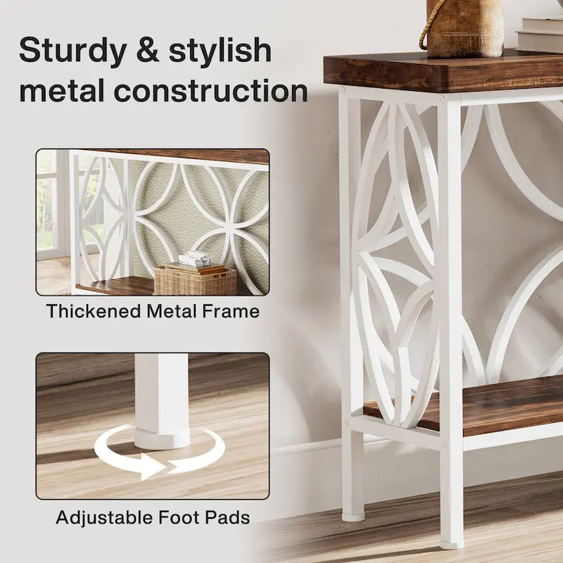 Extra Long Sofa Table with Metal Frame & Rustic Wood Finish - 70.86 L x 11.81 W x 31.88 H