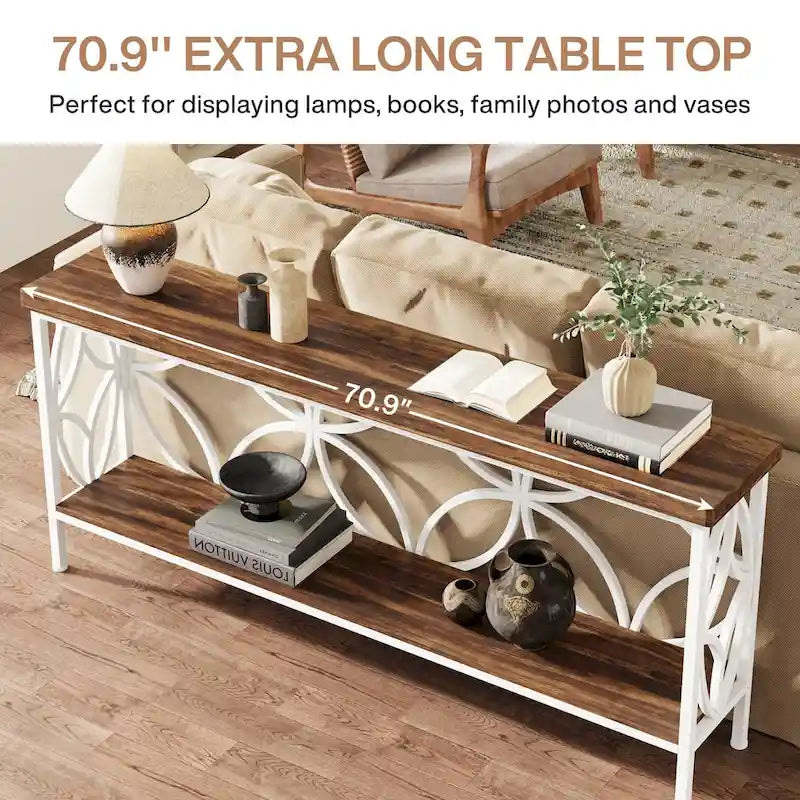 Extra Long Sofa Table with Metal Frame & Rustic Wood Finish - 70.86 L x 11.81 W x 31.88 H