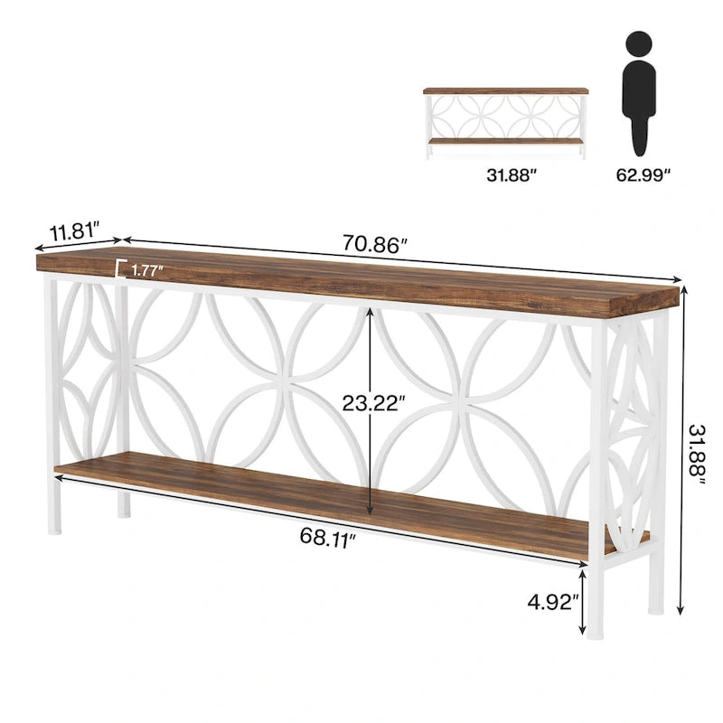 Extra Long Sofa Table with Metal Frame & Rustic Wood Finish - 70.86 L x 11.81 W x 31.88 H